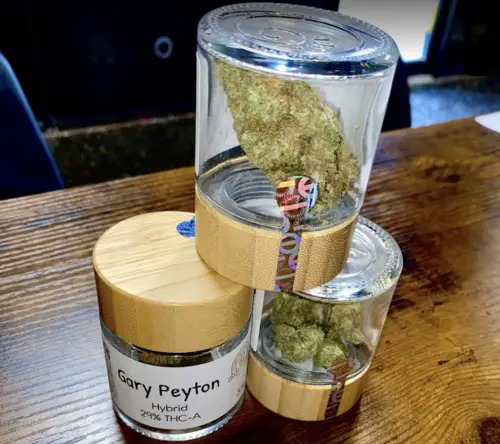Jars of Flower available for sale at Bama Kush